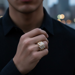 Anillo de Eternidad Baguette para Hombre, Chapado en Oro de 14K, con Diamantes Cultivados en Laboratorio, Diseño Zigzag, 1CT, Plata 925, Estilo Hip Hop de Lujo - Product Image 4