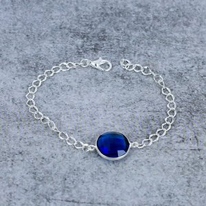 Blue Sapphire <b>Gemstone</b> 925 Sterling Silver Plated Round Shape Bezel Connector <b>Bracelet</b> For Women 7-8'' - Product Image 4