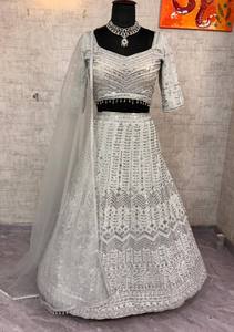 Women's White Embroidered Lehenga Choli Set Traditional Indian Wedding Wear Floor-Length Zari <b>Sequins</b> Embroidery Faux Georgette - Product Image 2