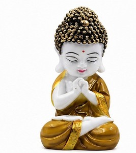 Figurine de Bouddha en céramique faite à la main, robe dorée, Feng Shui, décoration minimaliste pour la maison, sculpture religieuse de table, décoration de salon - Product Image 2