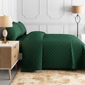 Turquoise Micro Sateen Bedspread 3 Pcs Breathable Home Use Simple Style All Season Diamond Stitch - Product Image 4