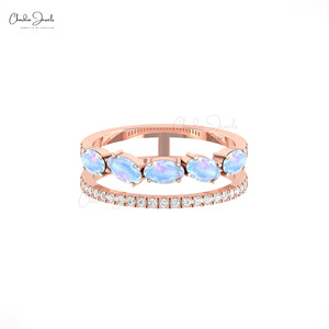 Hot-Selling Natural 5x3mm Oval Shape Rainbow Moonstone Diamond Parallel <b>Ring</b> in 14k Rose Gold Wedding <b>Stacking</b> Jewelry for Women - Product Image 1