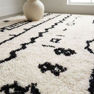 Tapis d'intérieur en coton tufté à la main, motif tribal abstrait noir et blanc, tapis shag moderne pour salon, chambre à coucher, décoration intérieure - Product Image 2