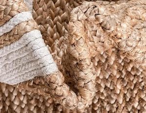 Natural Oval Jute <b>Rug</b> with White Stripes – Handwoven Boho Area Carpet for Living Room, India <b>Rug</b> Manufacturer - Product Image 6
