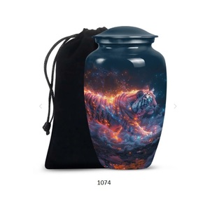 Urne funéraire de haute qualité, bleu marine, grande taille, pour cendres humaines, avec couvercle, urne commémorative pour cendres. - Product Image 1