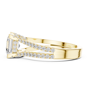 Prong Set Asscher Cut Diamond <b>Ring</b> With Double Paved Band Elegant Bridal Jewelry In 14k Solid Yellow Gold <b>Split</b> Shank <b>Ring</b> - Product Image 4