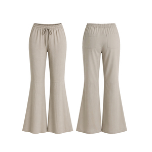Pantalones Acampanados para Mujer, Cintura Elástica, Tejido Suave, 100% Algodón, Pantalón Casual, Fabricante de Ropa OEM ODM, Proveedor al por Mayor de Marca Privada - Product Image 6