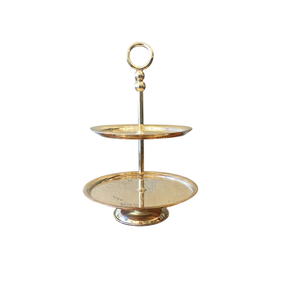 Elegante soporte dorado para pasteles de 2 niveles, expositor de postres de metal, decoración para el hogar, centro de mesa, bandeja para servir en cualquier ocasión a bajo precio. - Product Image 2