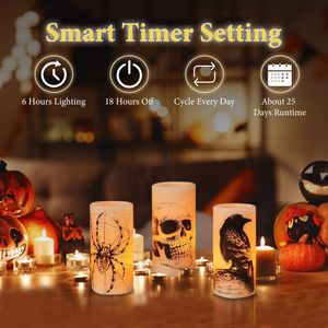 3 Pack Halloween Flameless Orange <b>Light</b> Candle Lamp Battery Operated with <b>Timer</b> Setting Warm Decor for Party - Product Image 6