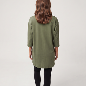 Women's Longline Oversized Crew Neck Cotton T Shirt Three Quarter Sleeve Lightweight Loose Casual Custom Clothing - Product Image 2