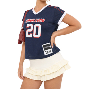 Wholesale Baseline V Neck Jersey Oversized Relaxed Fit Sports Tee Navy Women Polyester Spandex Athleisure Gym Streetwear OEM Top - Product Image 5