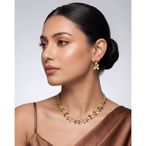 <b>Indian</b> Ethnic Disha Victorian Delicate Gold-Plated CZ <b>Necklace</b> & Earring <b>Set</b> for Bridal - Product Image 1