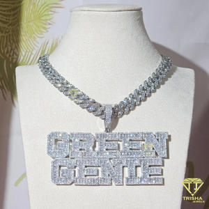 Luxury " Green Genie " <b>Name</b> Pendant <b>Chain</b> Moissanite Diamond Hip Hop Necklace Custom Bling Jewelry For Men - Product Image 1