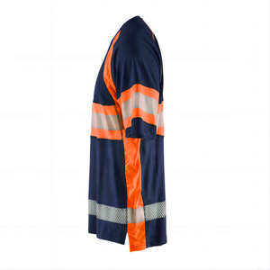 T-shirt de travail haute visibilité respirant et réfléchissant pour hommes, en coton, uniforme de sécurité, rayures orange et bleu marine, personnalisable - Product Image 4