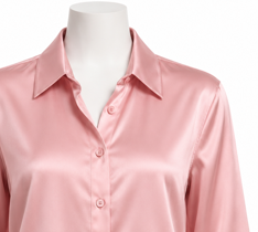 Chemise élégante à manches longues en satin lavable pour femme, style vintage, boutonnée, col rose, pour le bureau ou les occasions décontractées - Product Image 3