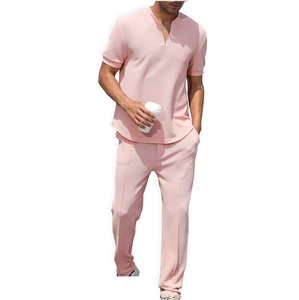Men Solid Beige <b>Tracksuit</b> Set Half-Zip Short Sleeve Regular Fit Lightweight Cotton Casual Wear Summer Season - Product Image 6