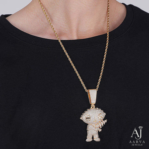 Collier pendentif breloque dessin animé personnalisé, perle d'eau douce micro-incrustée, moissanite, argent plaqué or, hip-hop unisexe, tiers - Product Image 2