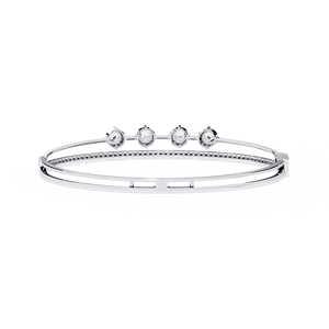 Four Stone Diamond <b>Bangle</b> <b>Bracelet</b> in 10k 14K 18k Rose Gold with Pave Band Lab Grown Round Solitaire Minimalist Designer Jewelry - Product Image 3