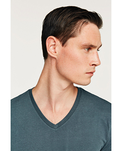 Camiseta Moderna con Cuello en V para Hombre, Corte Ajustado, Manga Corta, Jersey Sólido, Antiencogimiento, Spandex/Algodón, Estampado Plastisol, Estilo Casual Elegante - Product Image 5