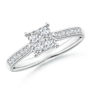 Bague de fiançailles de luxe en diamant de laboratoire taille cluster avec pierres latérales pavées, en or rhodié 10K/14K/18K ou argent 925/935, idéale pour un cadeau de mariage - Product Image 2