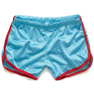 Pantalones Cortos Deportivos Casuales para Hombre, de Malla Azul Claro con Raya Lateral Roja, Cintura Elástica Transpirable - Product Image 1