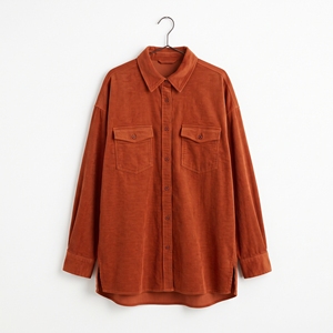 Camisa Oversize de Pana para Mujer, Estilo Vintage, Casual, Cálida, para Invierno, OEM, ODM, Venta al por Mayor, Fábrica, Logotipo Personalizado, MOQ Bajo - Product Image 3