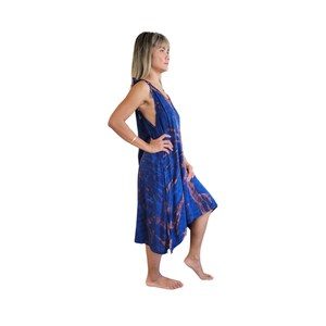 Trendy Boho Tie Dye Maxi Dress Rayon Deep V Neck Sleeveless Loose Fit Blue Brown Summer Casual Outfit - Product Image 4