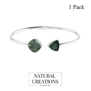 Premium High Finish 925 Sterling Silver Trendy Adjustable Seraphinite Semi-Trallion Cushion Cab Twister <b>Bracelet</b> Gift for Women - Product Image 1