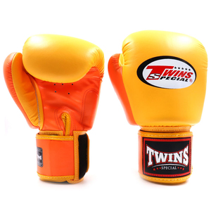 New Twins Sparring Yellow Orange Kick Boxing Gloves <b>Strap</b> Closure Handmade Padding Soft Mold Training Twins Fighting Gloves - Product Image 2
