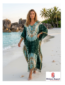 Robe Kaftan Bohème Tie-Dye Personnalisée pour Femme, Longueur Cheville, Cache-Maillot de Plage, Tenue de Vacances d'Été, Fabricant et Fournisseur OEM ODM - Product Image 1