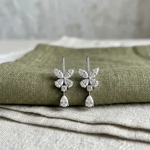 Flowing Elongated Three Prong Pear Cut Solitaire Lab Grown Diamond Studs 14K Gold Luxury <b>Fine</b> Jewelry Wholesale Supplier <b>Earring</b> - Product Image 2