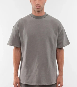 Latest 100% Cotton <b>Plain</b> Black <b>White</b> Classic Short Sleeved O-Neck Streetwear Winter Ringer Drop Shoulder Men's T-Shirt - Product Image 4