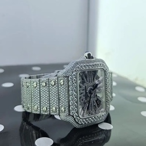 นาฬิกาโมอิสซาไนต์ทรงสี่เหลี่ยม VVS สีทองหรูหรา ผ่านการทดสอบเพชร 100% นาฬิกาฮิปฮอปประดับคริสตัลน้ำแข็ง ตัวเรือนสแตนเลสสตีล ระบบจักรกล - Product Image 4