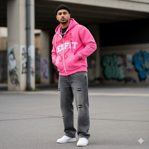 Sweat-shirts à capuche en molleton épais effet délavé avec strass et broderies appliquées personnalisées, fermeture éclair intégrée - Product Image 2