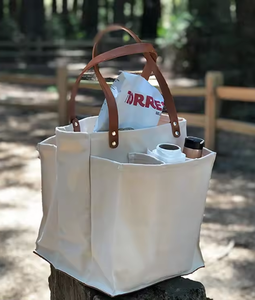 <b>Canvas</b> Tote <b>Bag</b> with Leather Handles Reusable Shopping <b>Bag</b> <b>Large</b> Capacity Organizer Tote for Grocery Market and Daily Use - Product Image 3