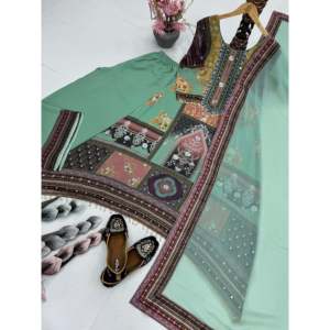 Hermosa Blusa Bohemia de Chifón con Mangas Tres Cuartos, Conjunto para Fiesta con Pantalón y Dupatta - Product Image 4