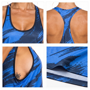Camiseta sin mangas de poliéster de punto con estampado para mujer, de secado rápido, para entrenamiento, con espalda cruzada y cuello redondo - Product Image 6