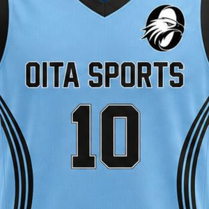 Ensemble uniforme de basket-ball pour hommes et femmes, maillot et short bleu ciel et noir, vêtements de sport légers et confortables pour équipe Oita - Product Image 5