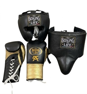 Gants de boxe de haute qualité No Boxing No Life, en cuir PU noir et doré, à lacets, respirants, équipement d'entraînement pour adultes - Product Image 1