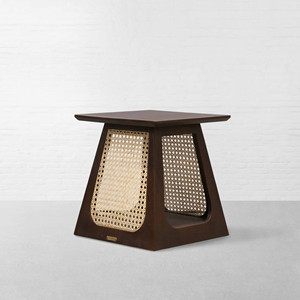 Solid Wooden Rattan Cane Handwoven <b>Bedside</b> <b>Table</b> Seating Stool Square Accent <b>Table</b> for Bedroom Living Room Farmhouse Home Hotel - Product Image 1