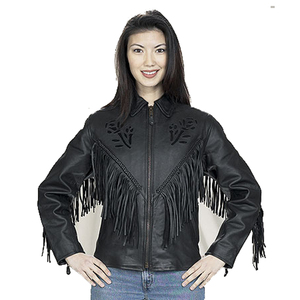 Premium Black Women Fringe Lambskin Leather Jacket Embroidered Luxury Soft Leather Fashion Wear Sample And Customization - Product Image 6
