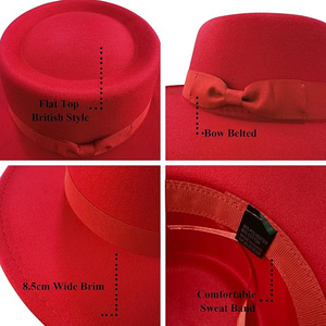 <b>Red</b> Wide Brim Fedora Hat 100% Wool Unisex European Style Accessory with Ribbon <b>Bow</b> Spring Autumn Casual Wear - Product Image 6