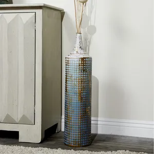Handmade Iron Tabletop <b>Vase</b> Coastal Style Blue Gold <b>Mosaic</b> Design Tall Eco-Friendly Decorative <b>Vase</b> for Home Interior - Product Image 4