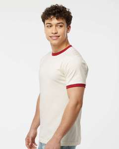 T-shirt blanc à manches courtes pour homme, col rond, bordure contrastée, coupe classique, jersey décontracté, polyester/coton, écologique, respirant - Product Image 3