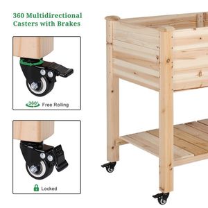 Fioriera in Legno di Abete Cinese con Ruote, 116*57*82cm, Colore Naturale, Vasi e Contenitori per Piante - Product Image 4