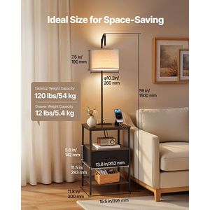 Tavolino Moderno a 3 Livelli con Cassetto, Illuminazione a 3 Temperature di Colore, Comodino Contemporaneo, Lampada da Terra di Design - Product Image 4