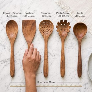 Wooden Utensil Set 4 Pieces Handcrafted Spoon Spatula Natural Wood <b>Kitchen</b> Tools Eco Friendly Hand Wash Only - Product Image 6