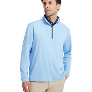 เสื้อยืดแขนยาวผ้าโพลีเอสเตอร์สำหรับผู้ชาย สีฟ้า สไตล์แฟชั่น ระบายอากาศได้ดี แขนยาวแบบแร็กแลน ซิป 3/4 - Product Image 2