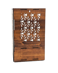 Hindu Wall Cabinet Polished Wooden Puja Temple Indian Handcrafted Wooden Corner Wall Mandir with <b>LED</b> <b>Light</b> Laser-Cut Jali Design - Product Image 4