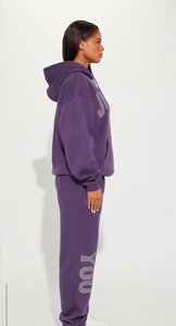Survêtement oversize pour femme avec strass, 100 % polaire polyester, manches longues, épaules tombantes, pantalon large et sweat à capuche - Product Image 4